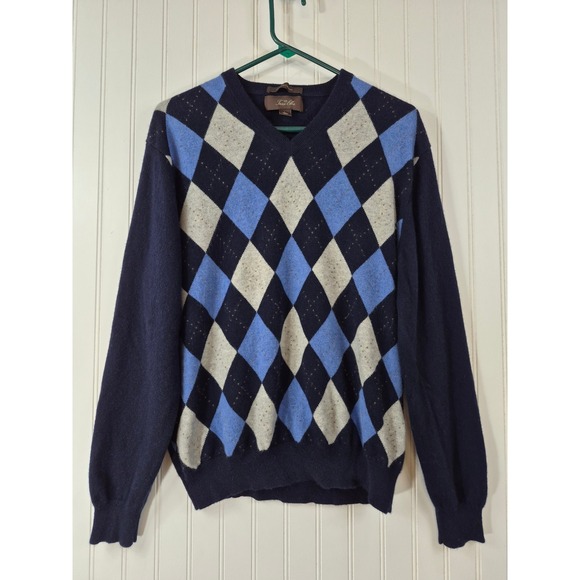 Tasso Elba Other - Tasso Elba Mens 100% Cashmere Argyle‎ V-Neck Sweater Navy Grey Large Preppy